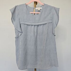 Chic Navy and White Striped Blouse